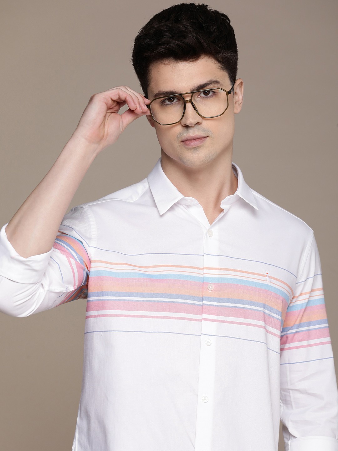 

SIMON CARTER LONDON Men Slim Fit Multi Stripes Opaque Striped Casual Shirt, White