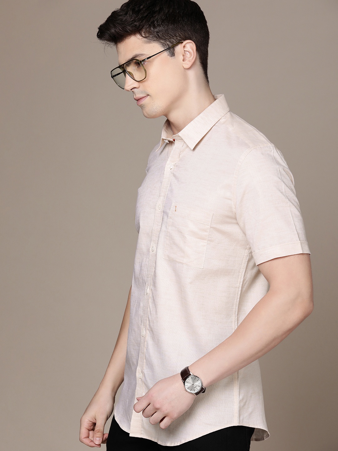 

SIMON CARTER LONDON Men Slim Fit Opaque Casual Shirt, Beige