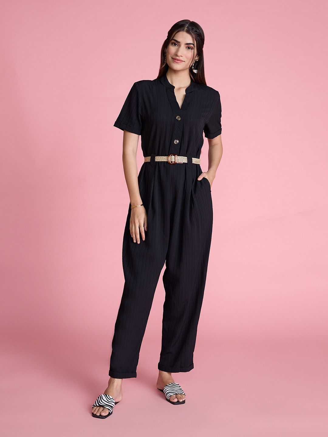 

20Dresses Black Mandarin Collar Basic Jumpsuit