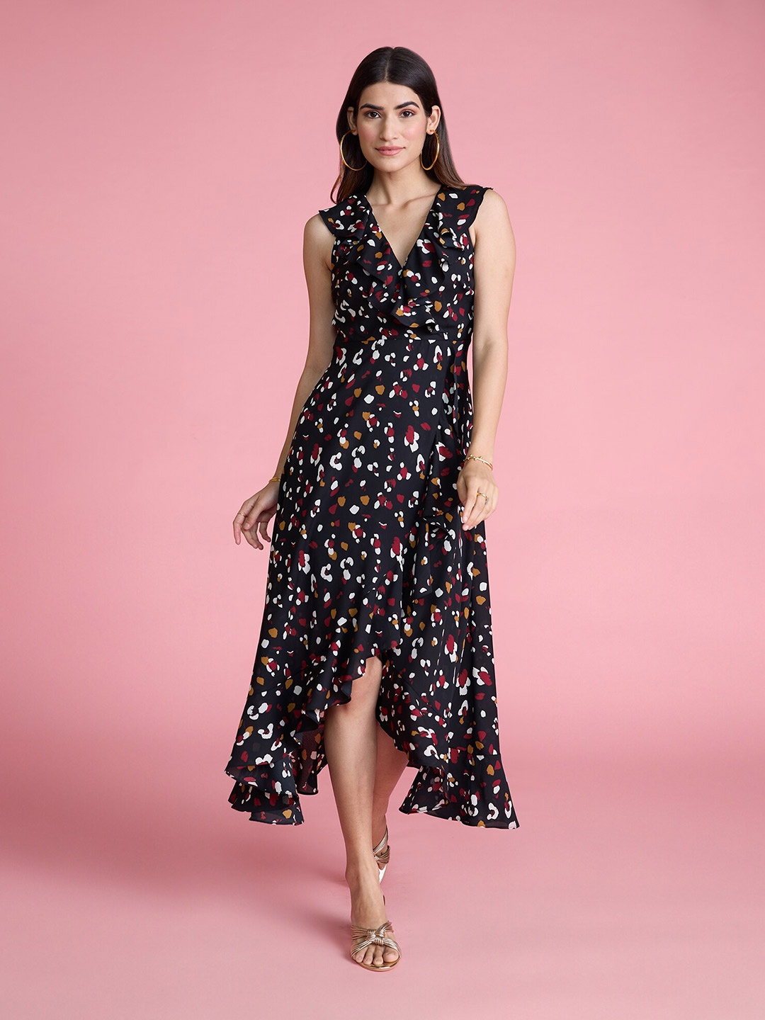 

20Dresses Abstract Printed A-Line Midi Dress, Black
