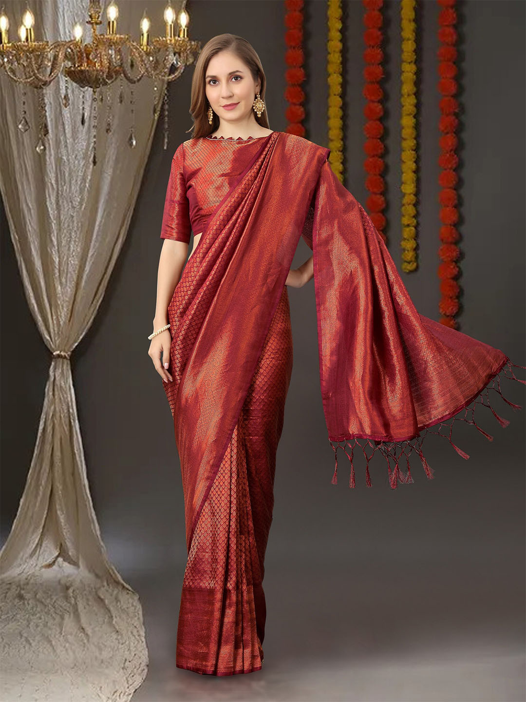 

VSaree Ethnic Woven Design Zari Silk Cotton Saree, Maroon