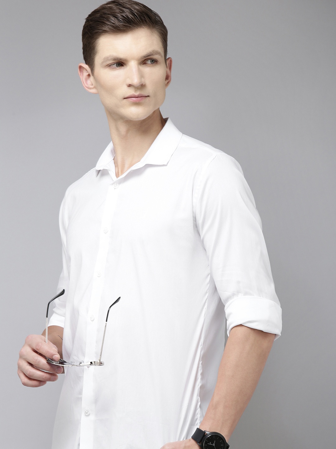 

V Dot Men Slim Fit Casual Shirt, White