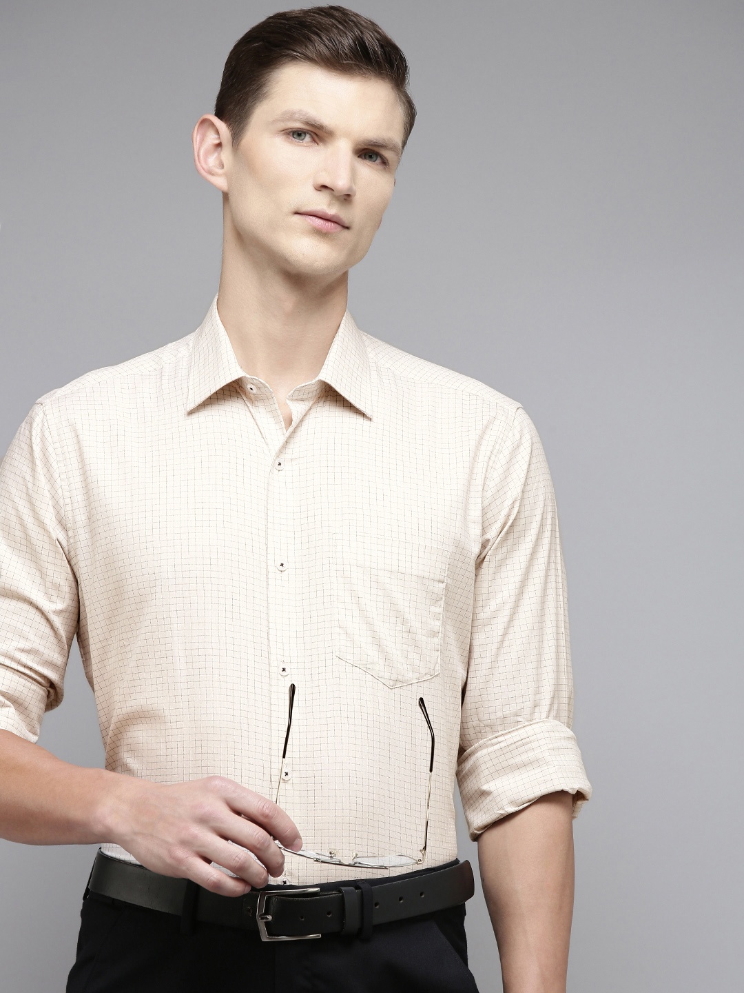 

Van Heusen Men Micro Checks Formal Shirt, Cream