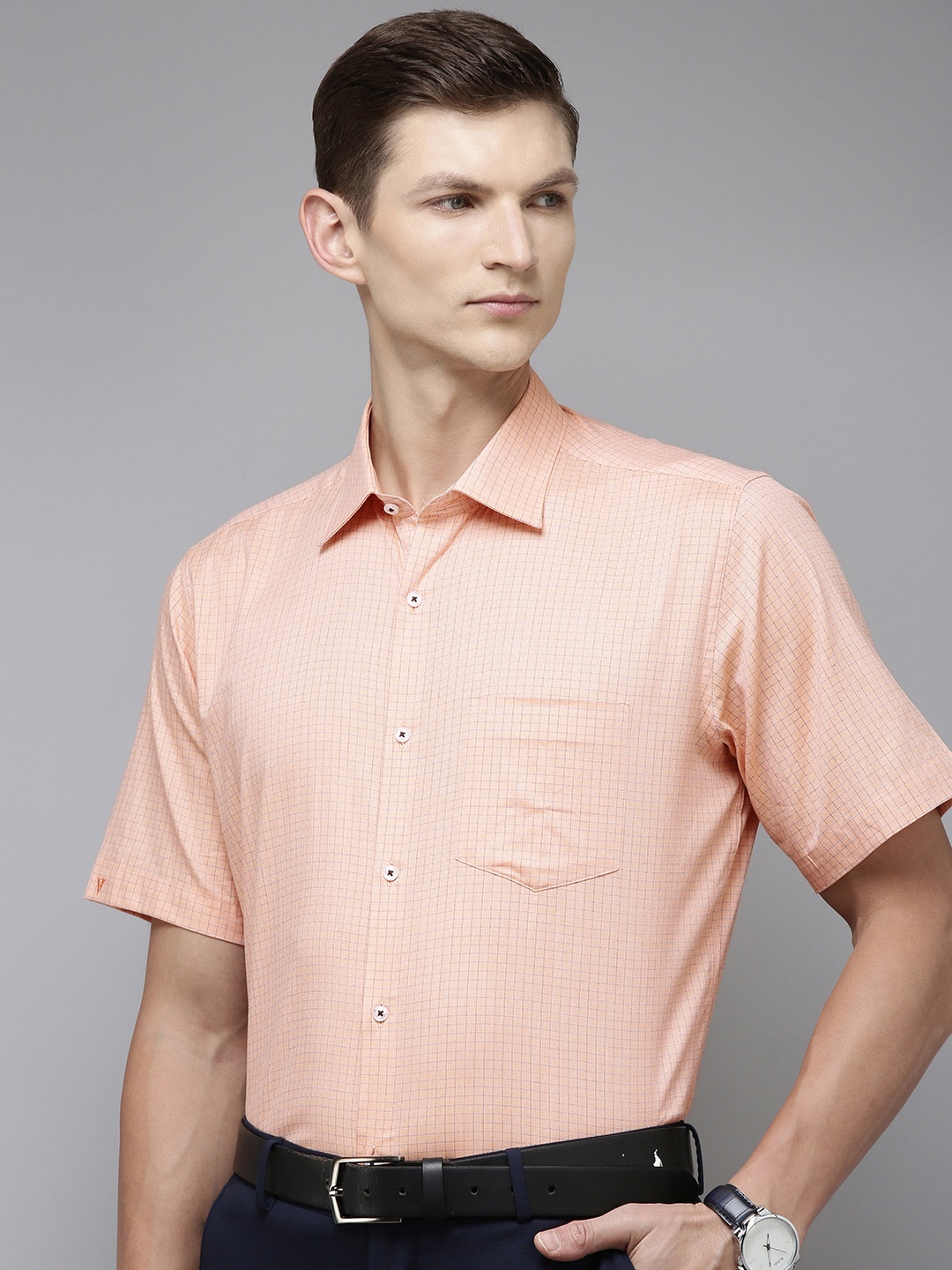 

Van Heusen Men Micro Checks Formal Shirt, Peach