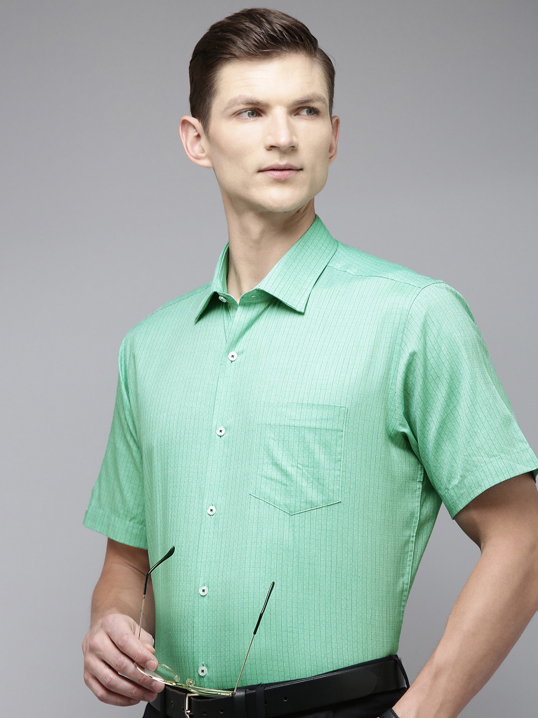 

Van Heusen Men Micro Checks Formal Shirt, Green