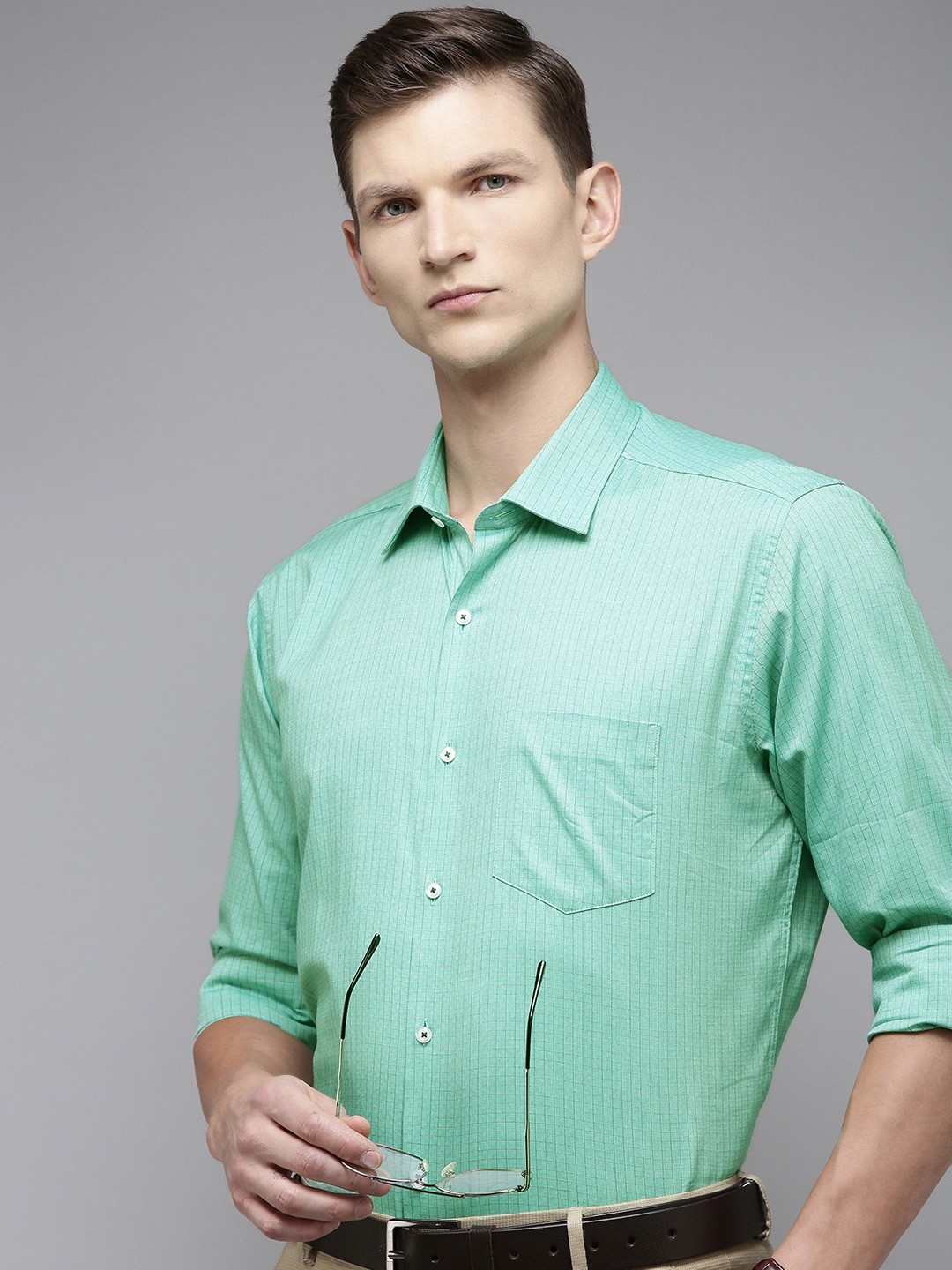 

Van Heusen Men Micro Checks Formal Shirt, Green