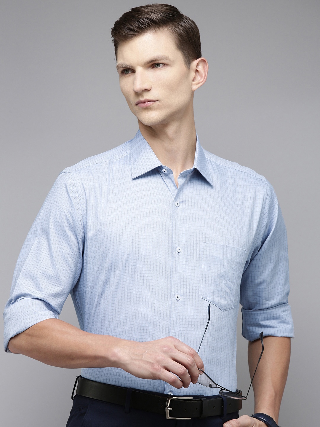 

Van Heusen Men Micro Checks Formal Shirt, Blue