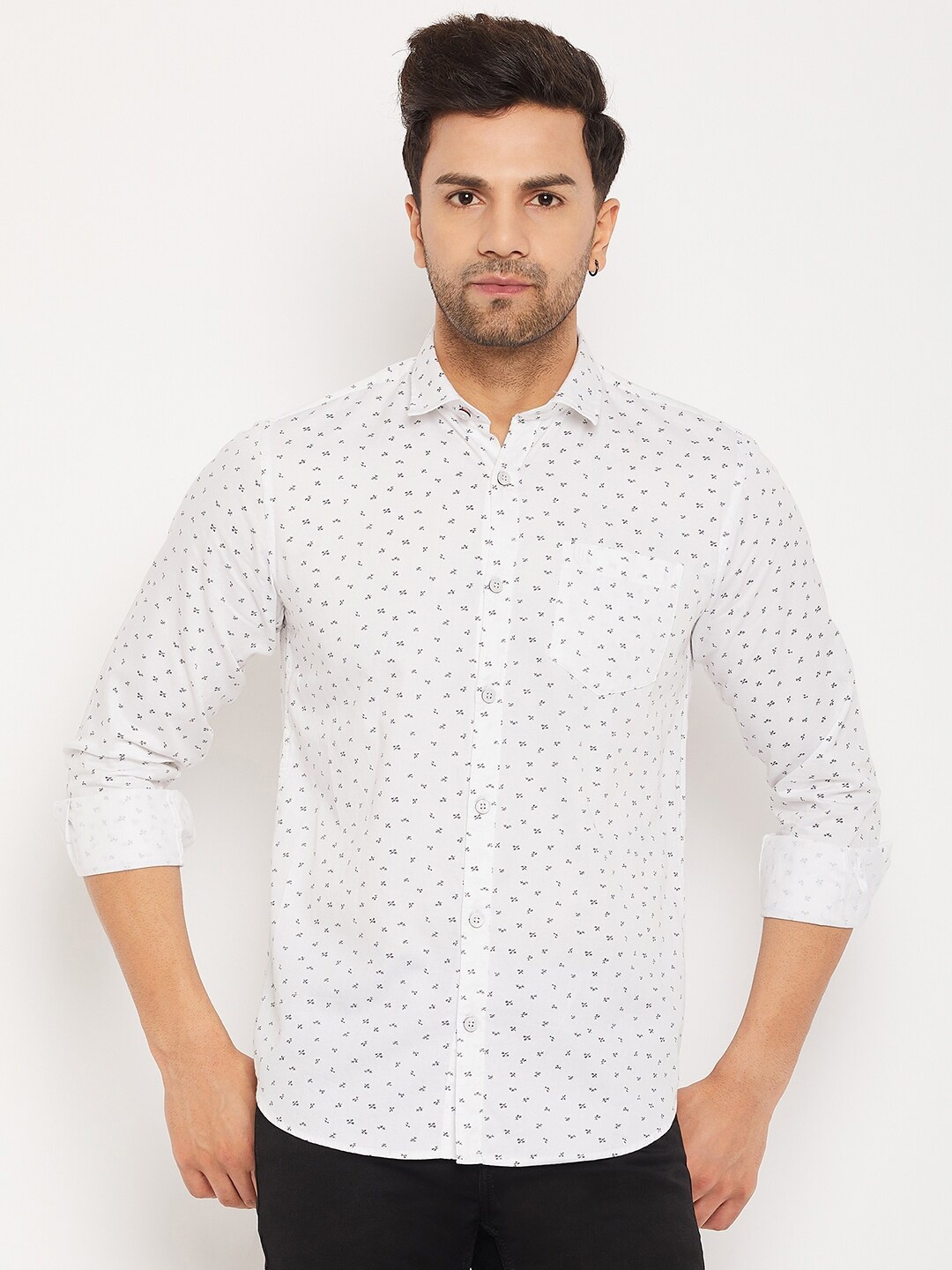 

Duke Slim Fit Micro Ditsy Printed Cotton Casual Shirt, White