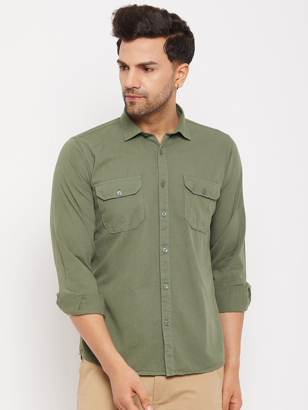

Duke Spread Collar Cotton Slim Fit Casual Shirt, Green