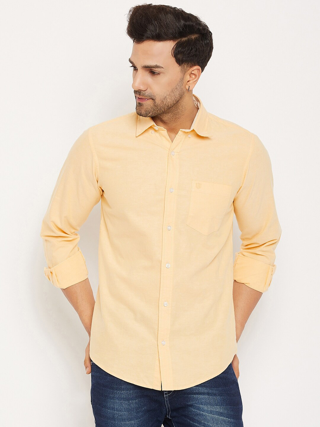 

Duke Slim Fit Opaque Cotton Casual Shirt, Yellow