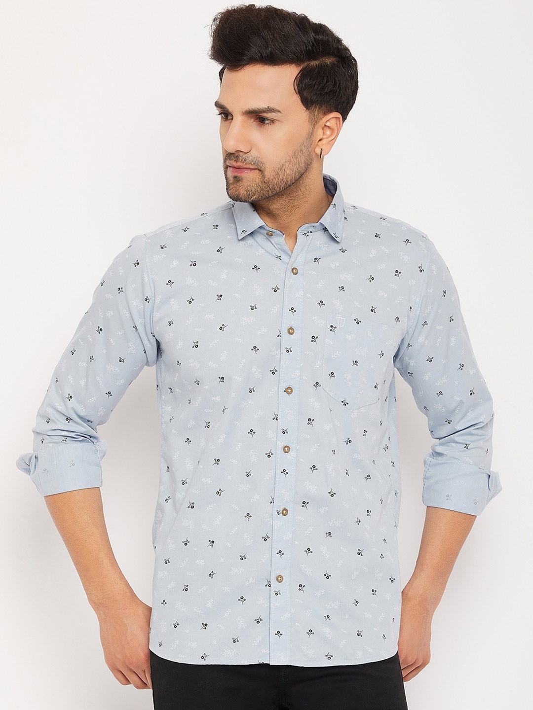 

Duke Floral Printed Spread Collar Cotton Slim Fit Casual Shirt, Grey