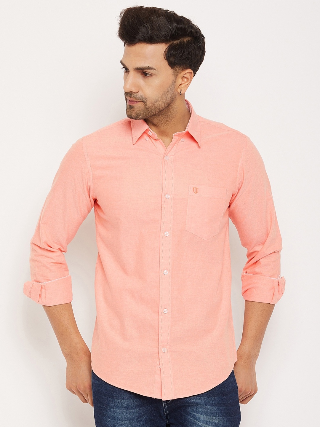 

Duke Spread Collar Cotton Slim Fit Casual Shirt, Orange