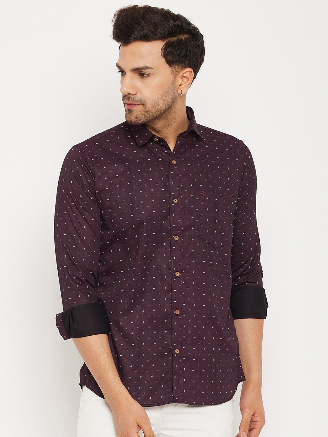 

Duke Slim Fit Micro Ditsy Printed Cotton Casual Shirt, Maroon