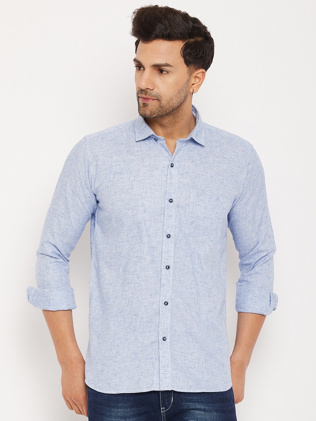

Duke Slim Fit Self Design Cotton Casual Shirt, Blue