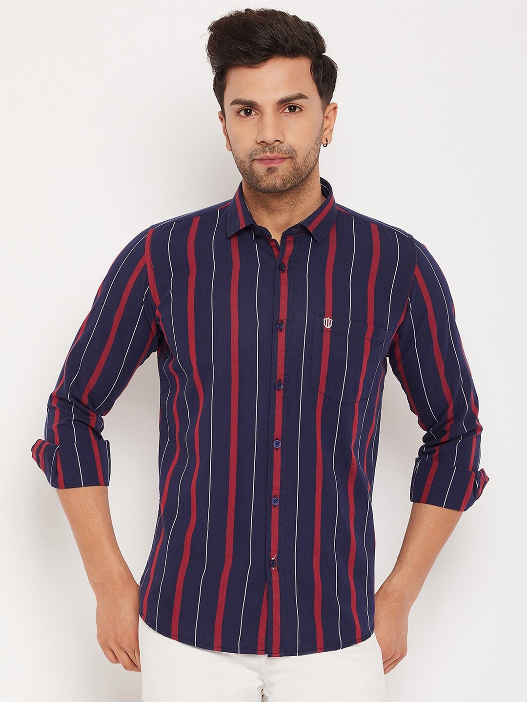 

Duke Slim Fit Striped Cotton Casual Shirt, Blue