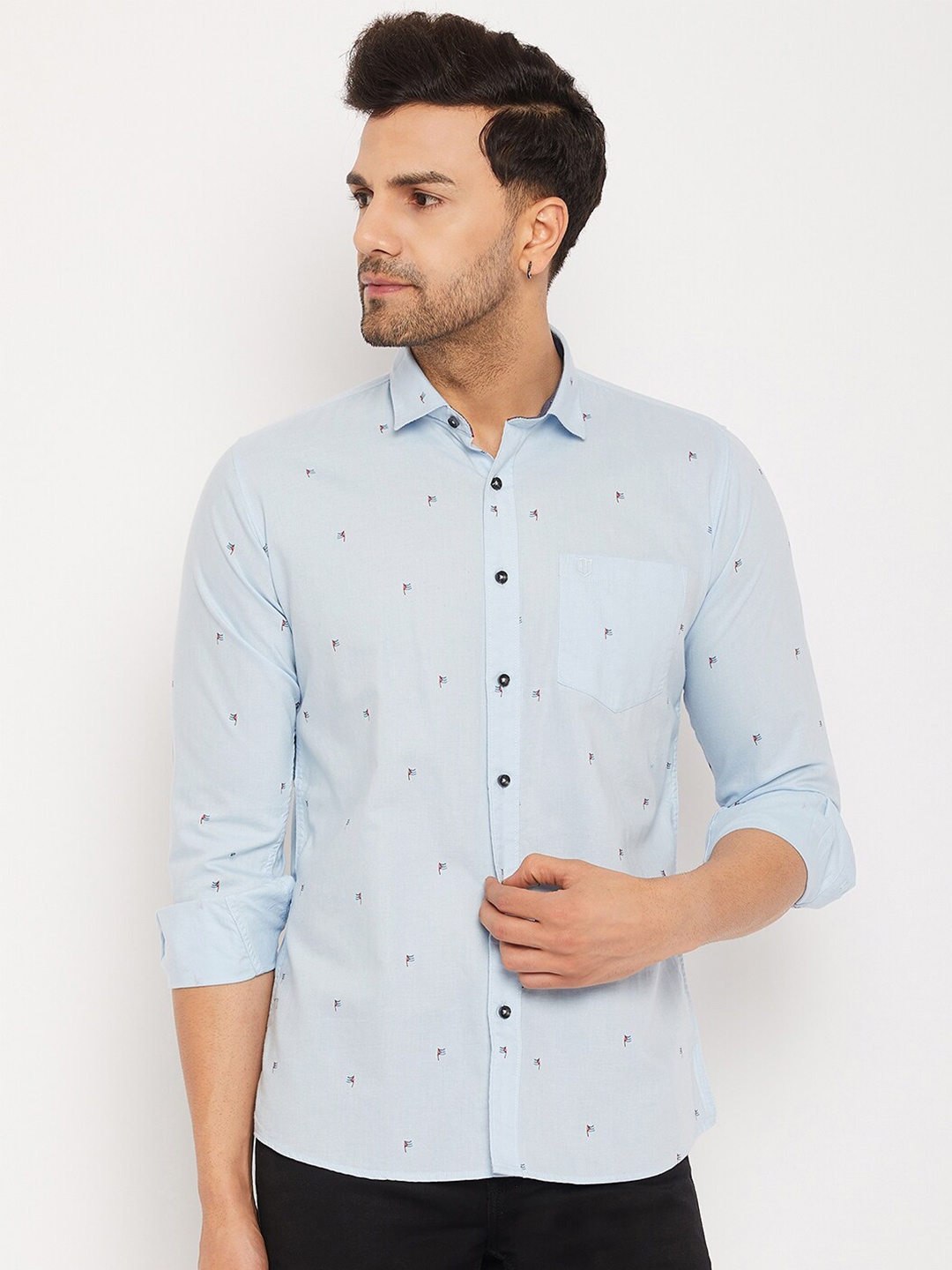 

Duke Conversational Printed Spread Collar Cotton Slim Fit Casual Shirt, Blue