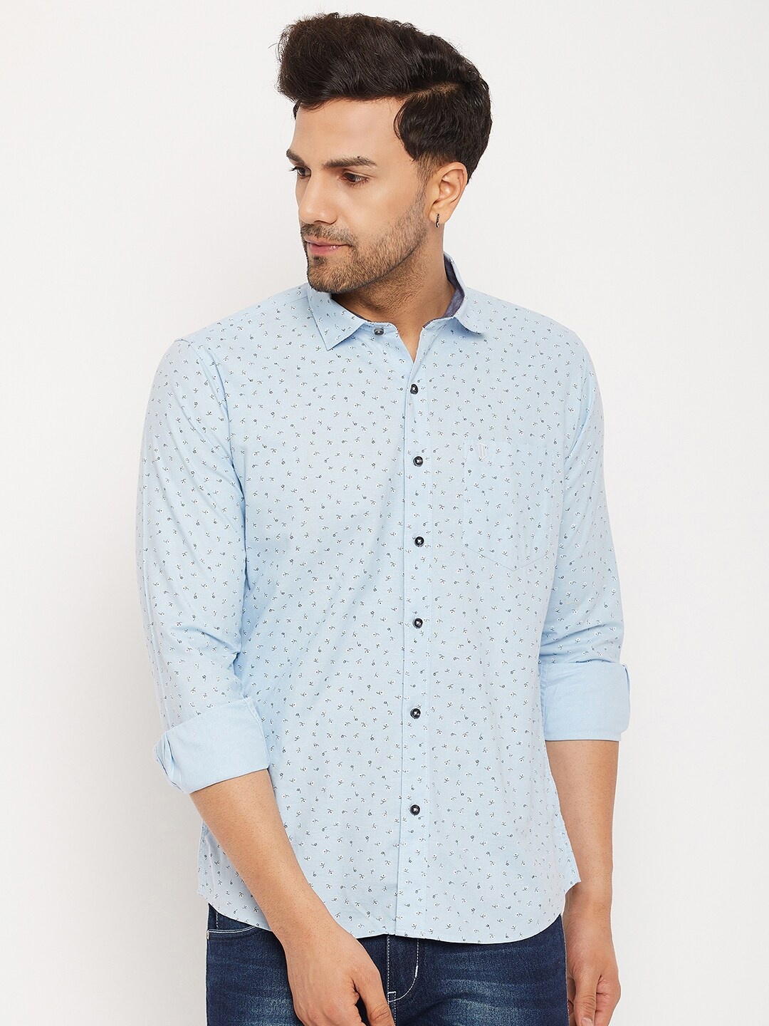 

Duke Slim Fit Floral Printed Cotton Casual Shirt, Blue