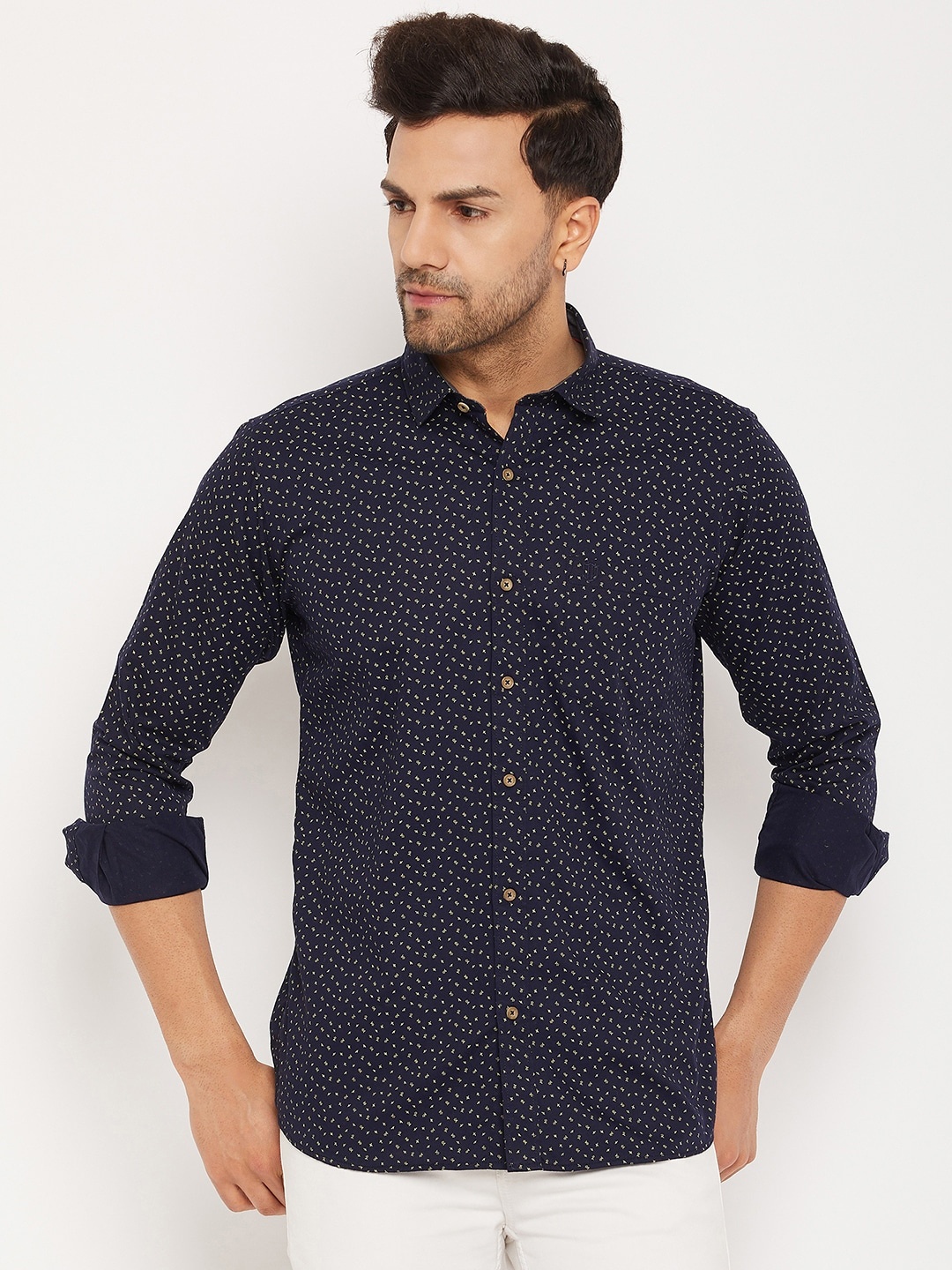 

Duke Slim Fit Micro Ditsy Printed Cotton Casual Shirt, Blue