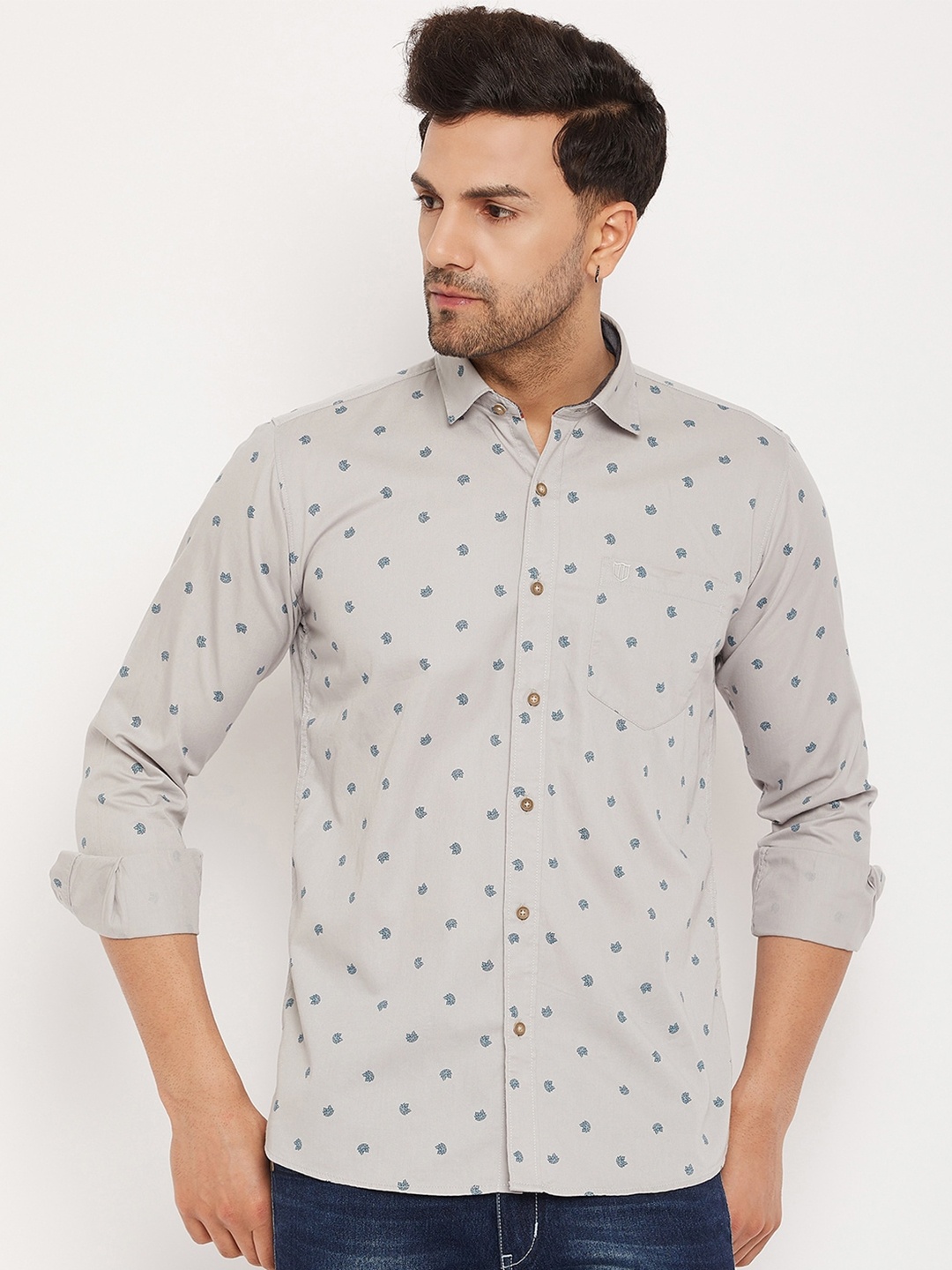 

Duke Slim Fit Conversational Printed Cotton Casual Shirt, Grey