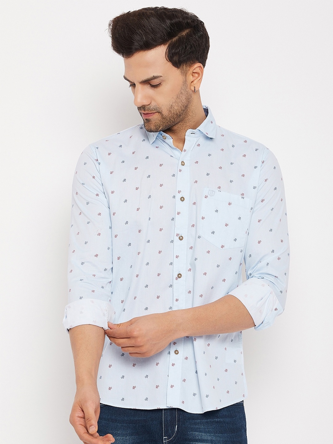 

Duke Slim Fit Floral Printed Cotton Casual Shirt, Blue