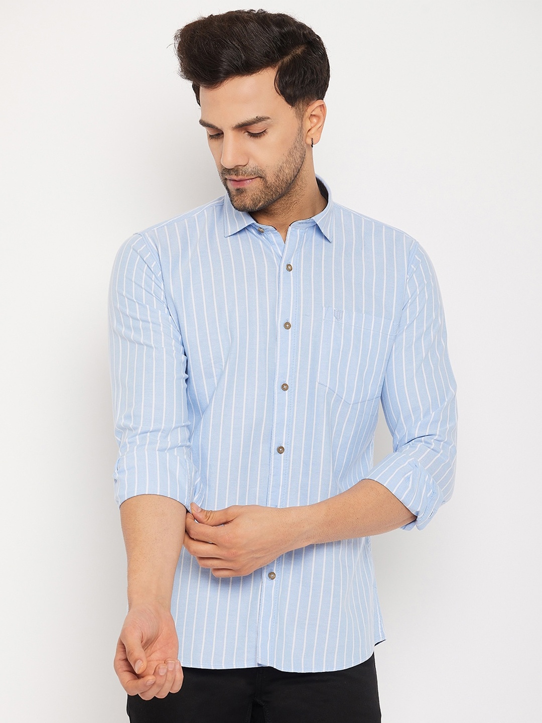 

Duke Vertical Striped Cotton Slim Fit Casual Shirt, Blue