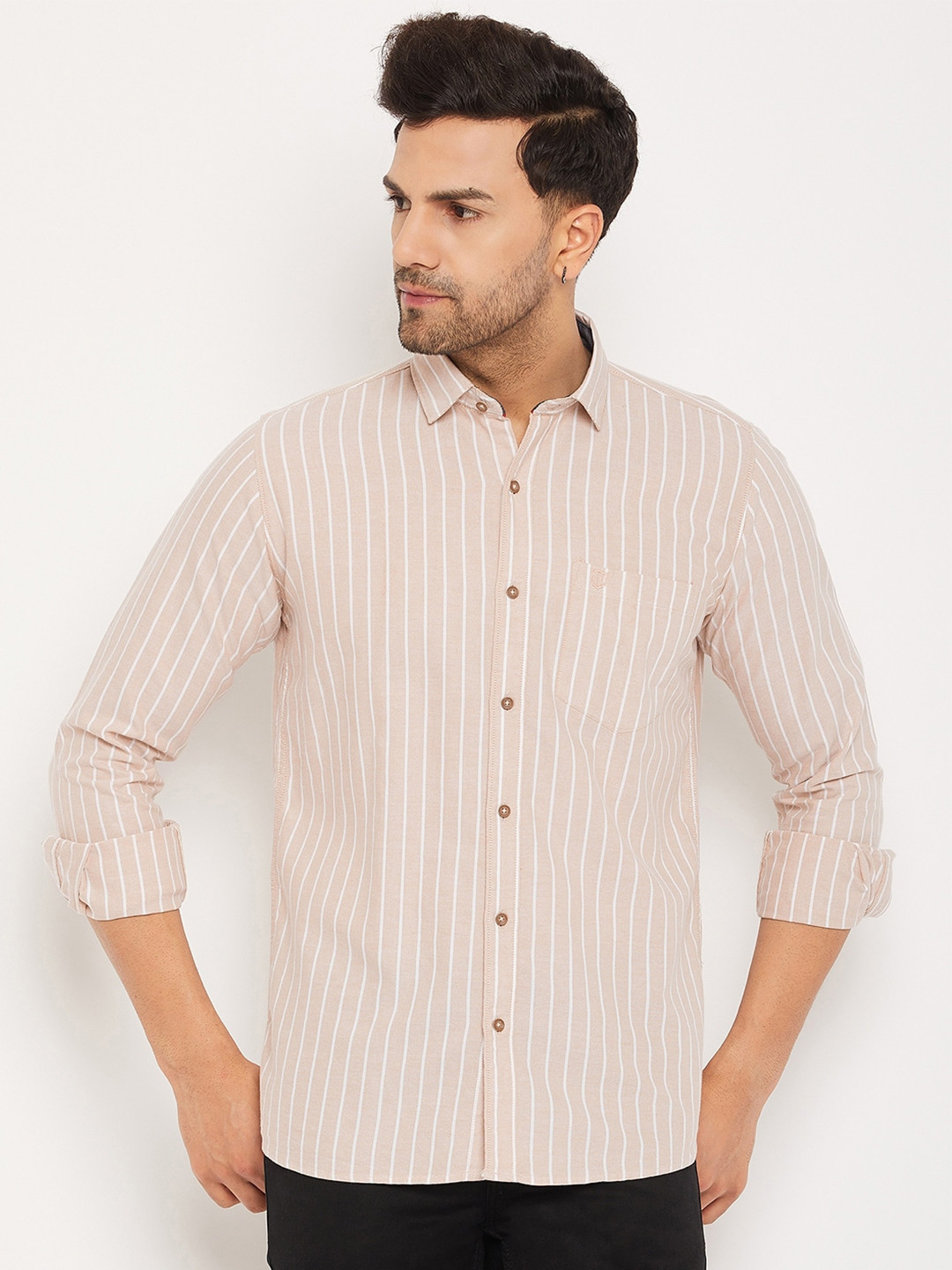 

Duke Slim Fit Striped Cotton Casual Shirt, Cream