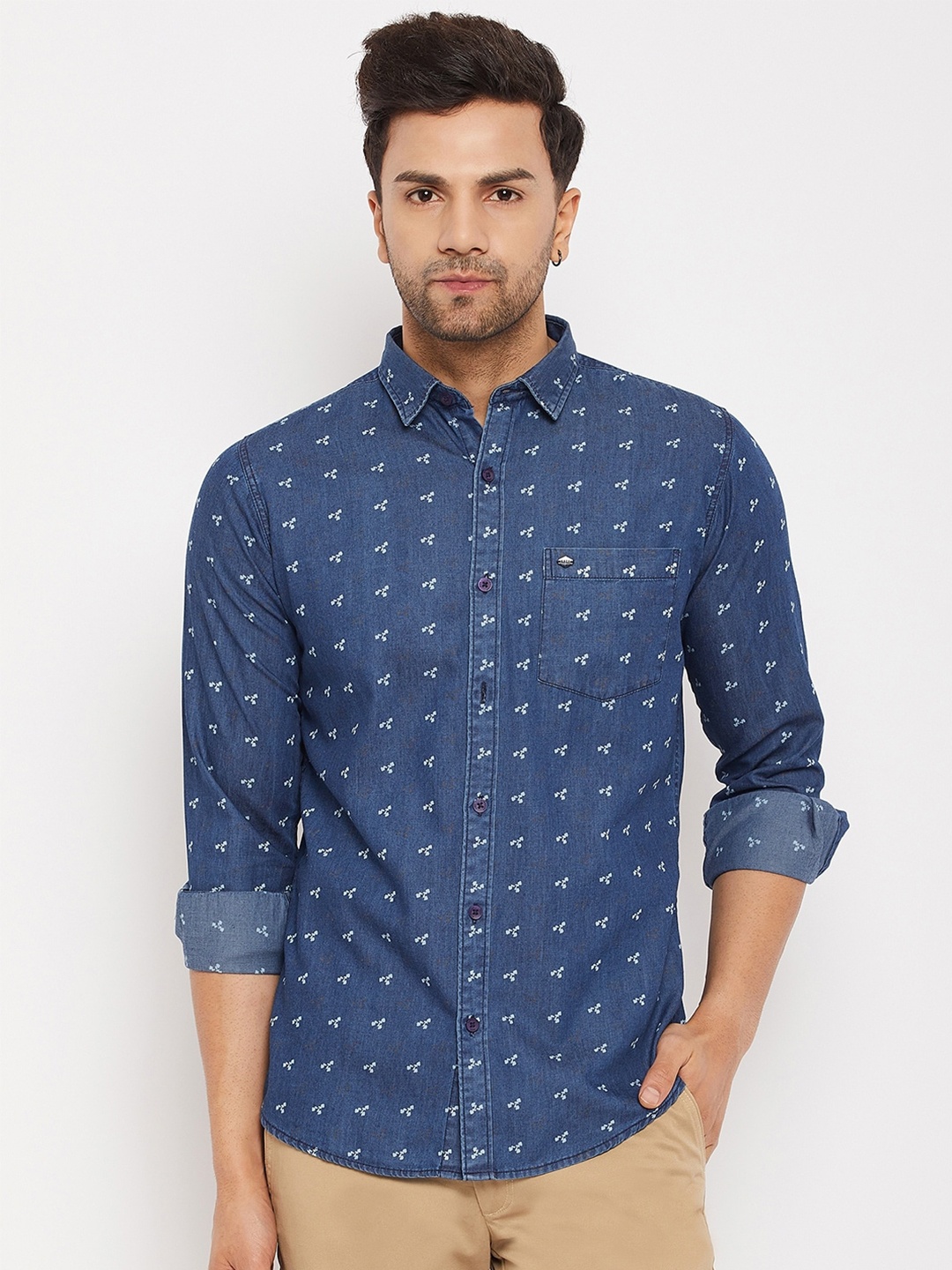 

Duke Slim Fit Floral Printed Cotton Casual Shirt, Blue