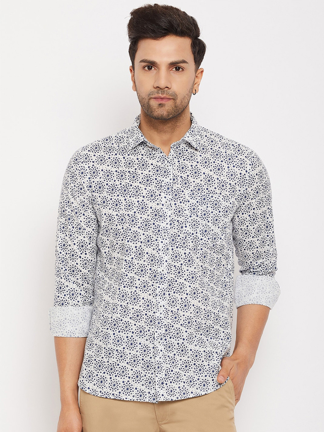 

Duke Slim Fit Floral Printed Cotton Casual Shirt, White