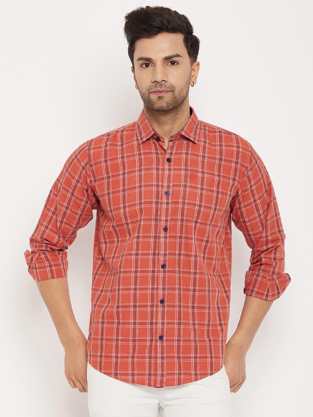 

Duke Slim Fit Tartan Checked Cotton Casual Shirt, Red