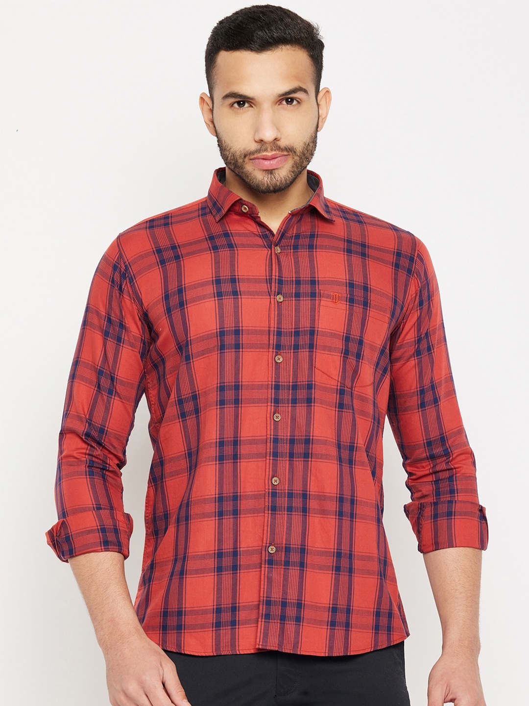 

Duke Tartan Checked Cotton Slim Fit Casual Shirt, Red