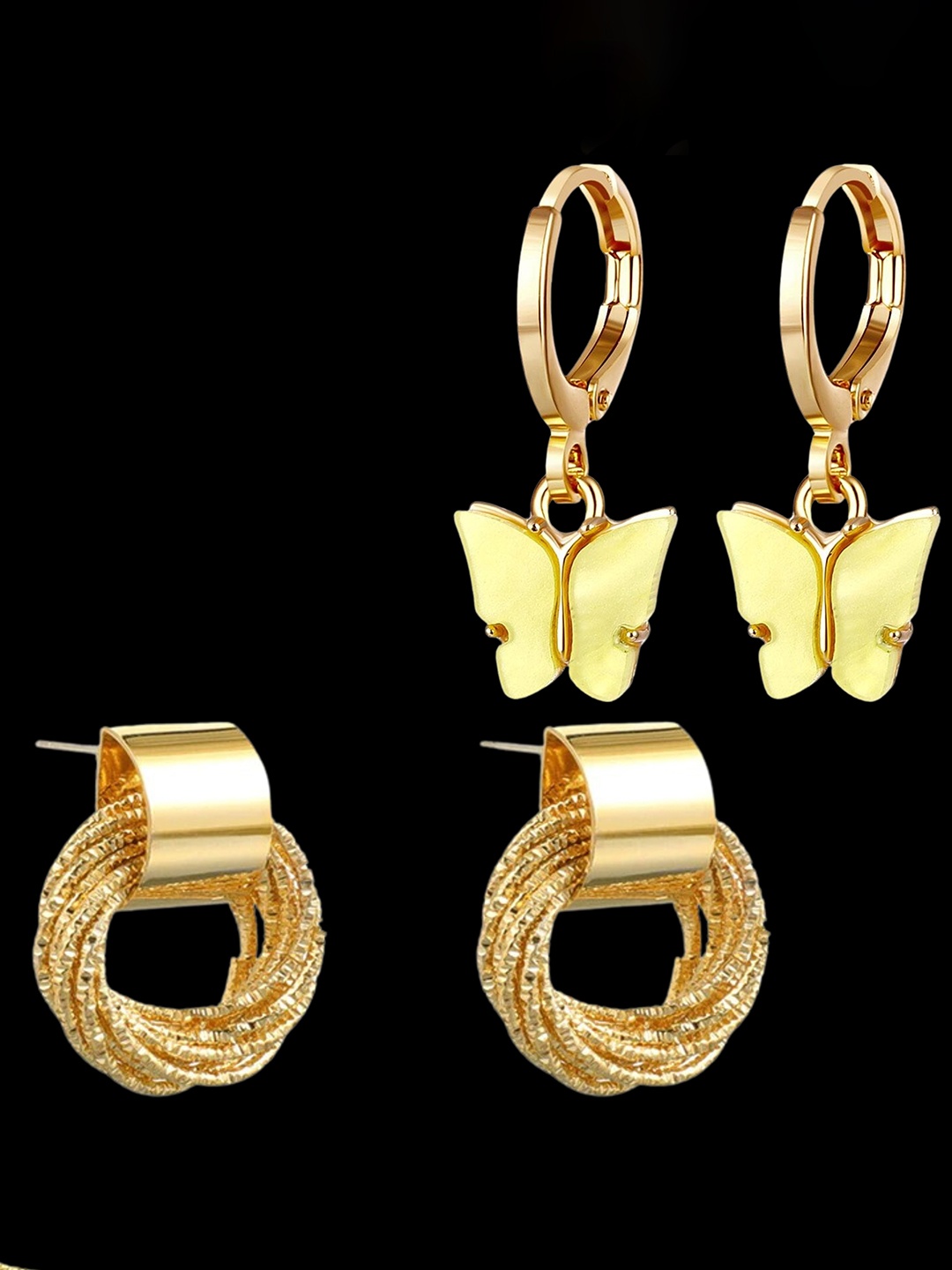 

Pinapes Set Of 2 Gold-Plated Contemporary Drop Earrings