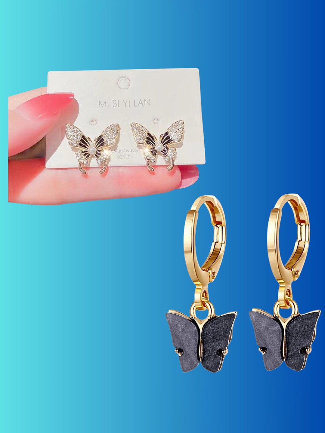 

Pinapes Set Of 2 Gold-Plated Contemporary Drop Earrings