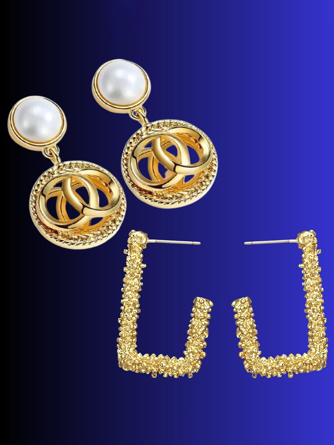 

Pinapes Set Of 2 Gold-Plated Contemporary Hoop Earrings
