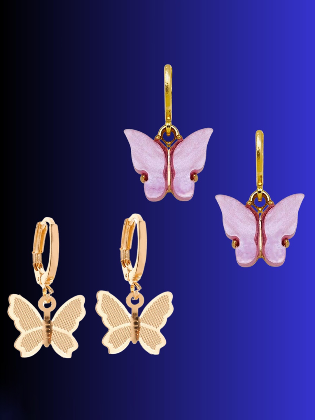 

Pinapes Set Of 2 Gold-Plated Contemporary Drop Earrings