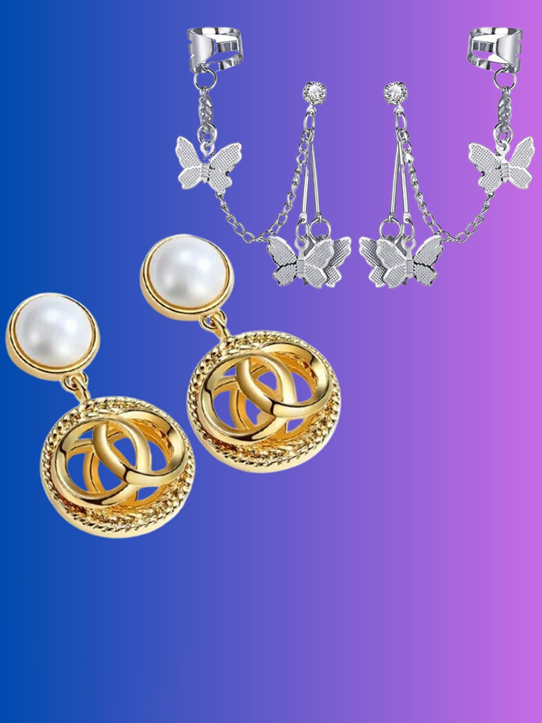 

Pinapes Set Of 2 Gold-Plated Contemporary Drop Earrings