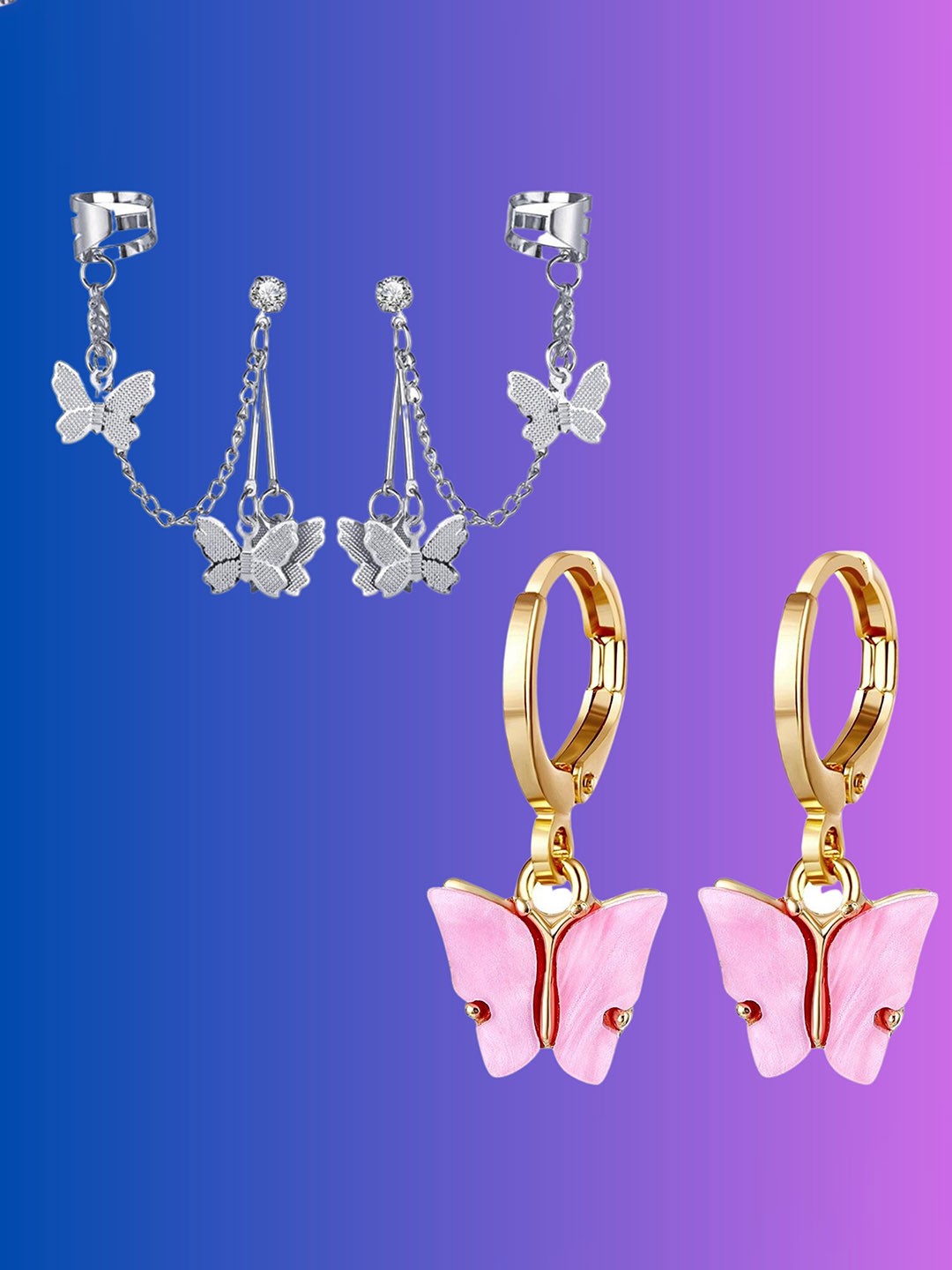 

Pinapes Set Of 2 Gold-Plated Contemporary Drop Earrings