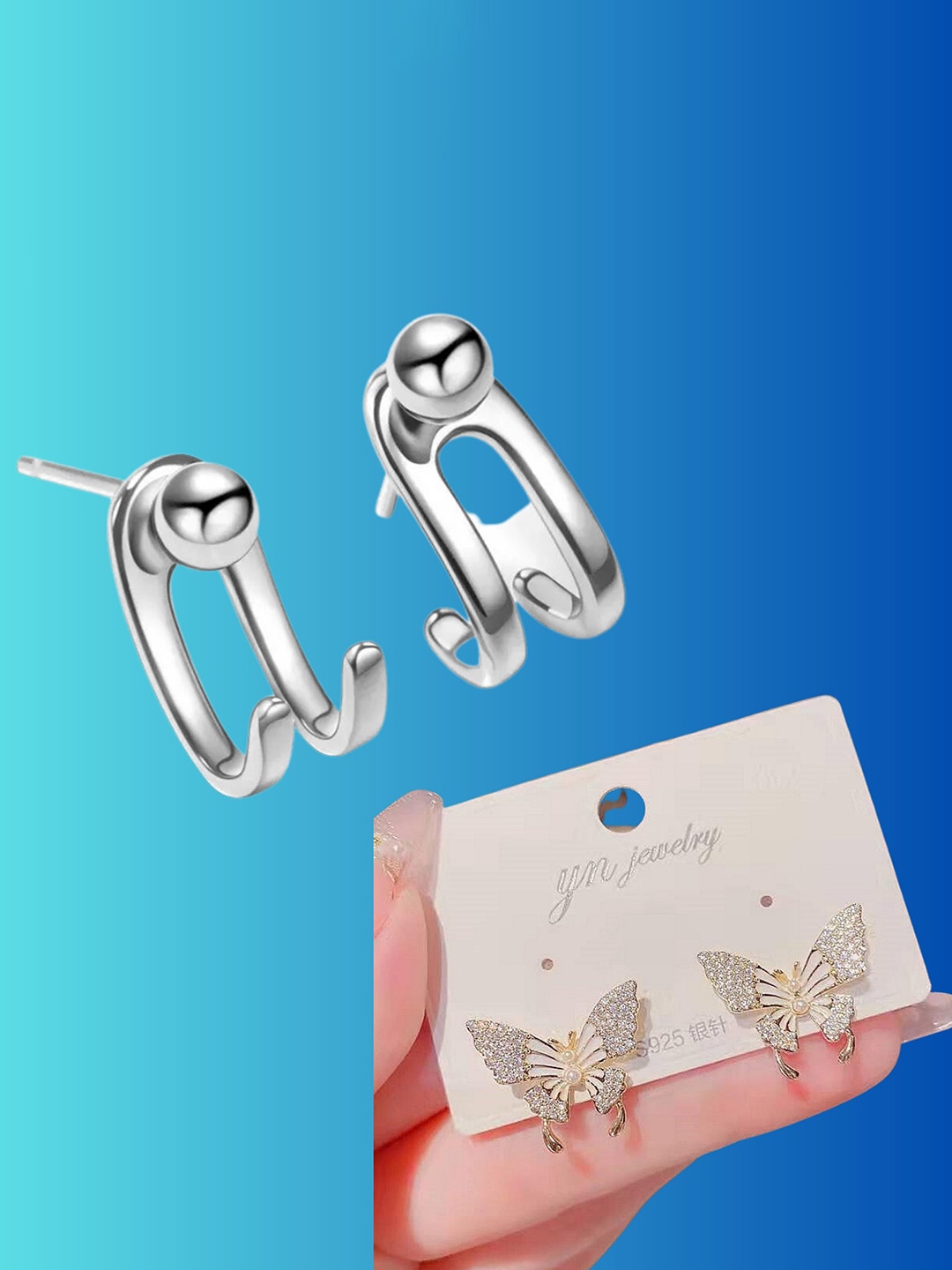 

Pinapes Set Of 2 Gold-Plated Contemporary Studs Earrings, Rose gold