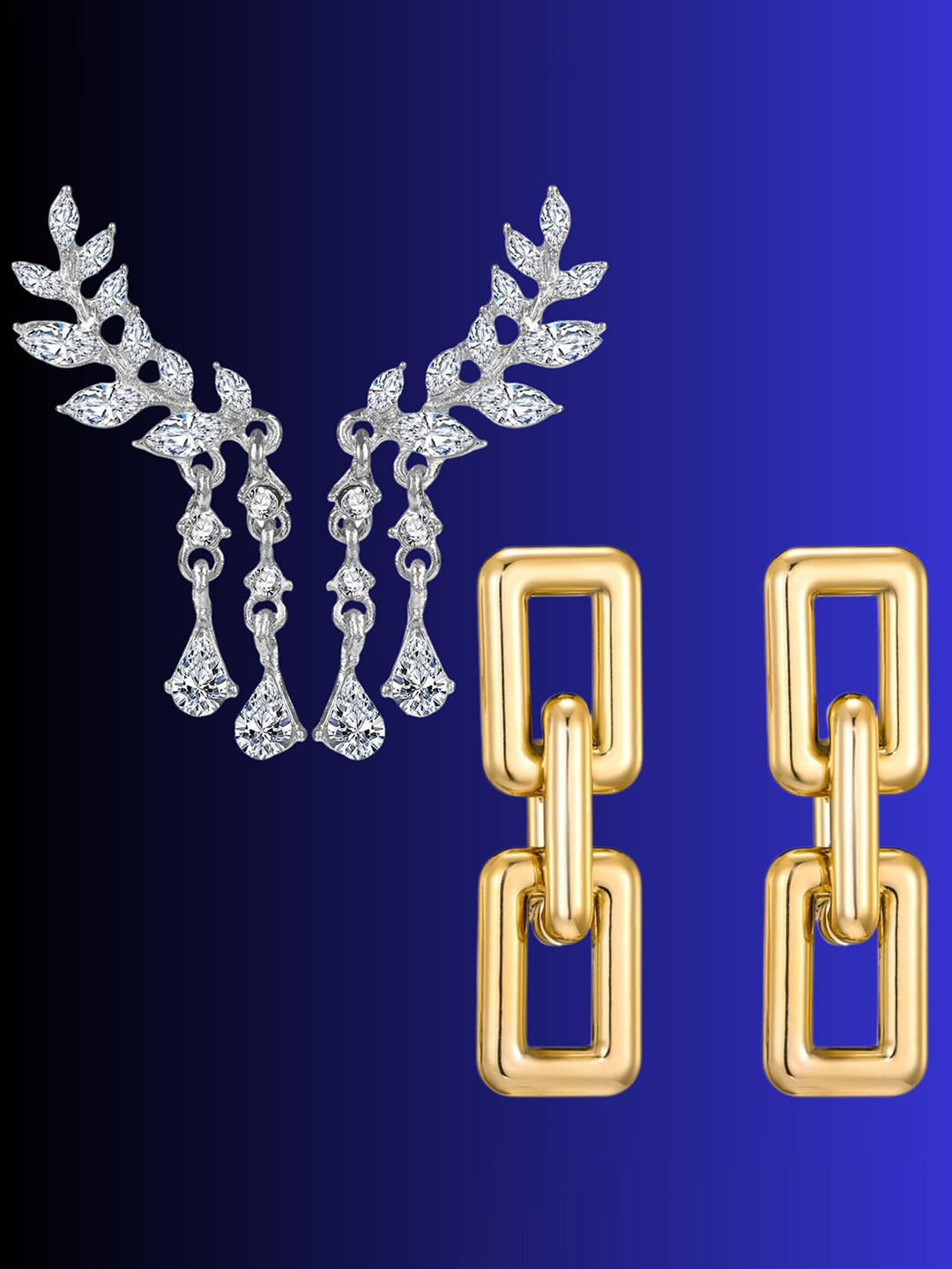 

Pinapes Set Of 2 Gold-Plated Contemporary Drop Earrings