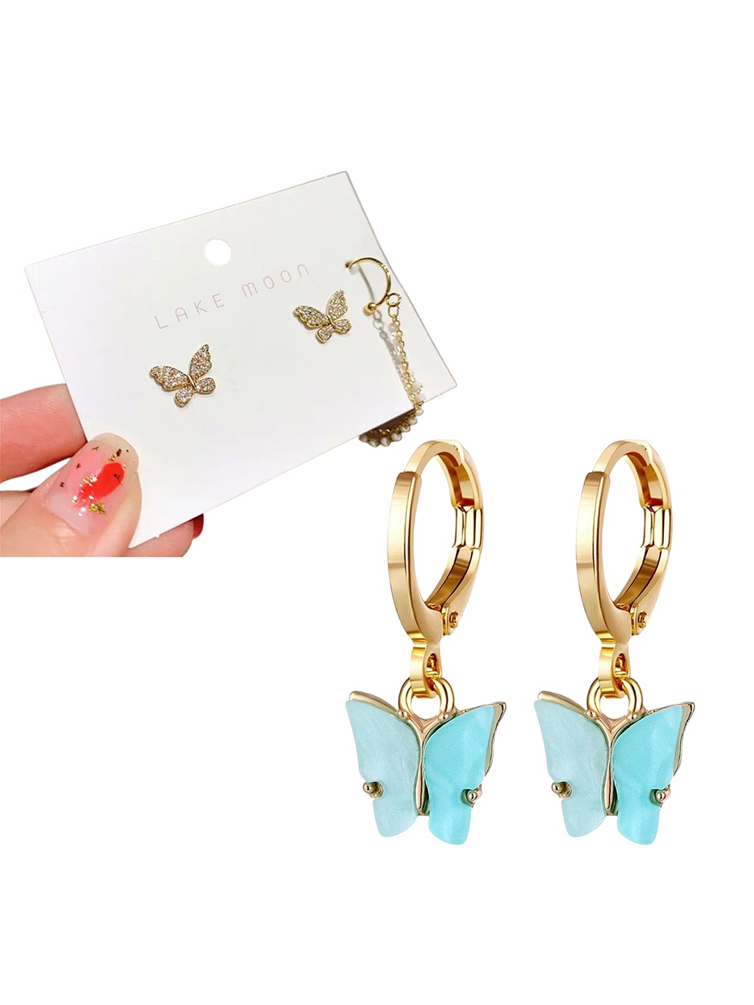 

Pinapes Set Of 2 Gold-Plated Contemporary Studs Earrings