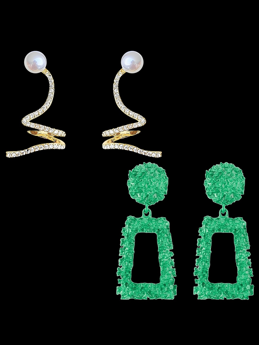 

Pinapes Set Of 2 Gold-Plated Contemporary Drop Earrings