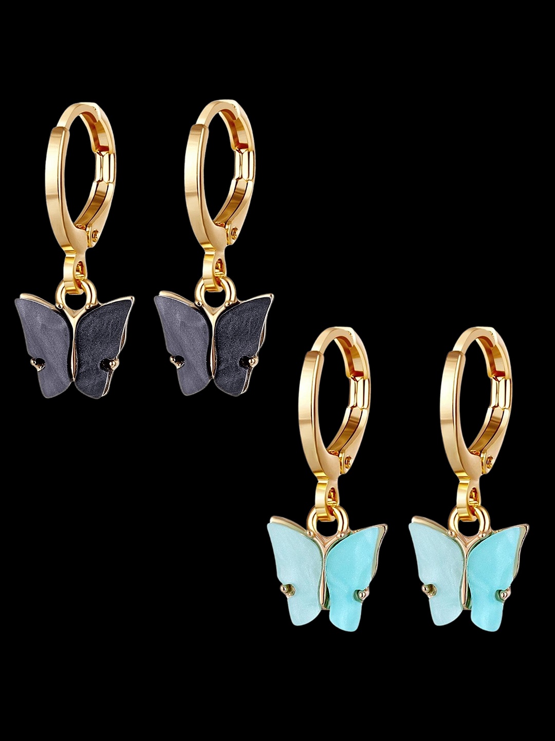 

Pinapes Set Of 2 Gold-Plated Contemporary Drop Earrings