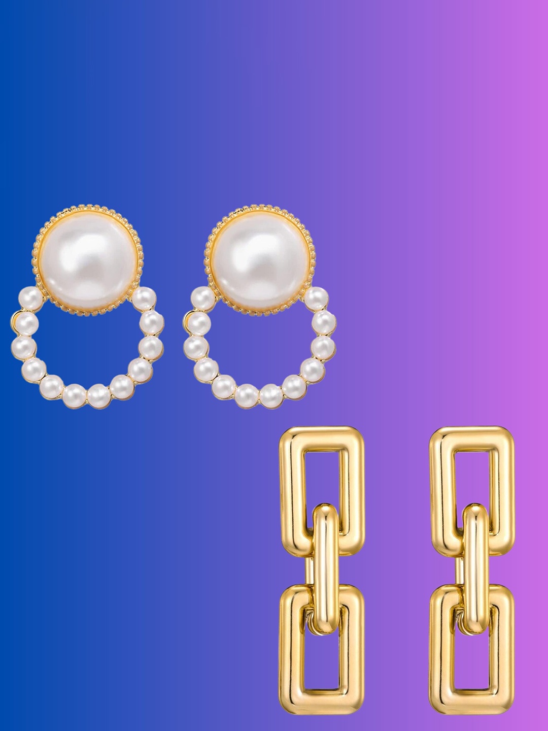 

Pinapes Set Of 2 Gold-Plated Contemporary Drop Earrings