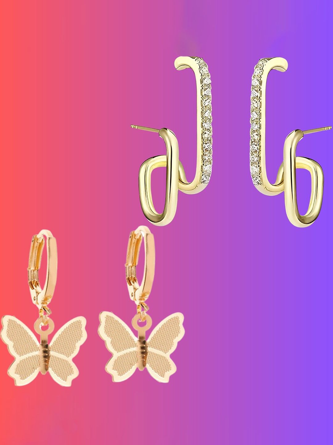 

Pinapes Set Of 2 Gold-Plated Contemporary Drop Earrings