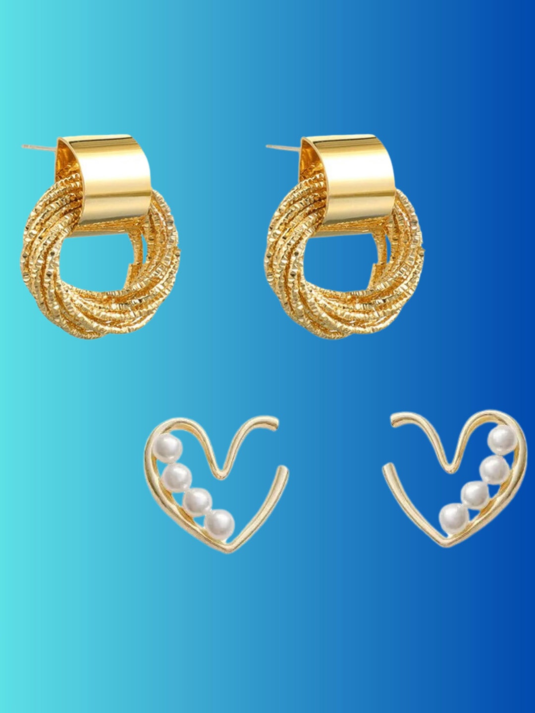 

Pinapes Set Of 2 Gold-Plated Contemporary Studs Earrings