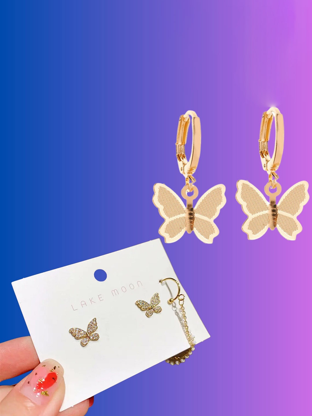 

Pinapes Set Of 2 Gold-Plated Contemporary Drop Earrings