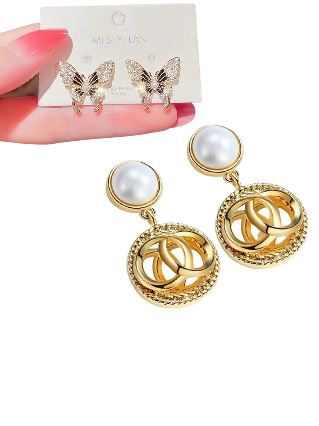 

Pinapes Set Of 2 Gold-Plated Contemporary Drop Earrings