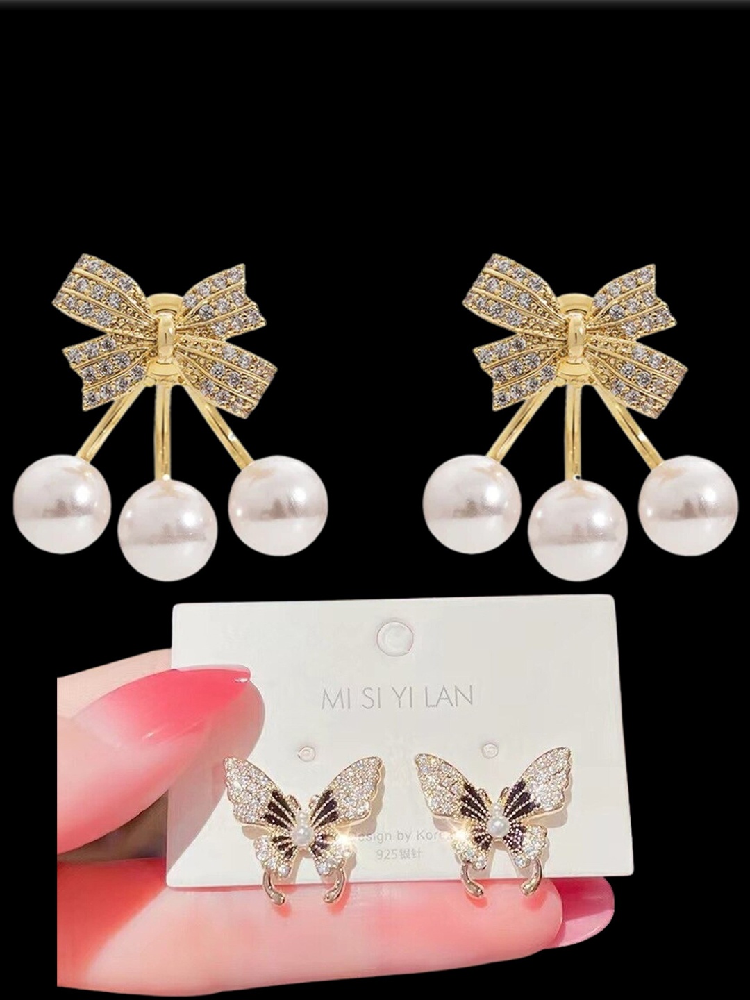 

Pinapes Set Of 2 Gold-Plated Contemporary Studs Earrings