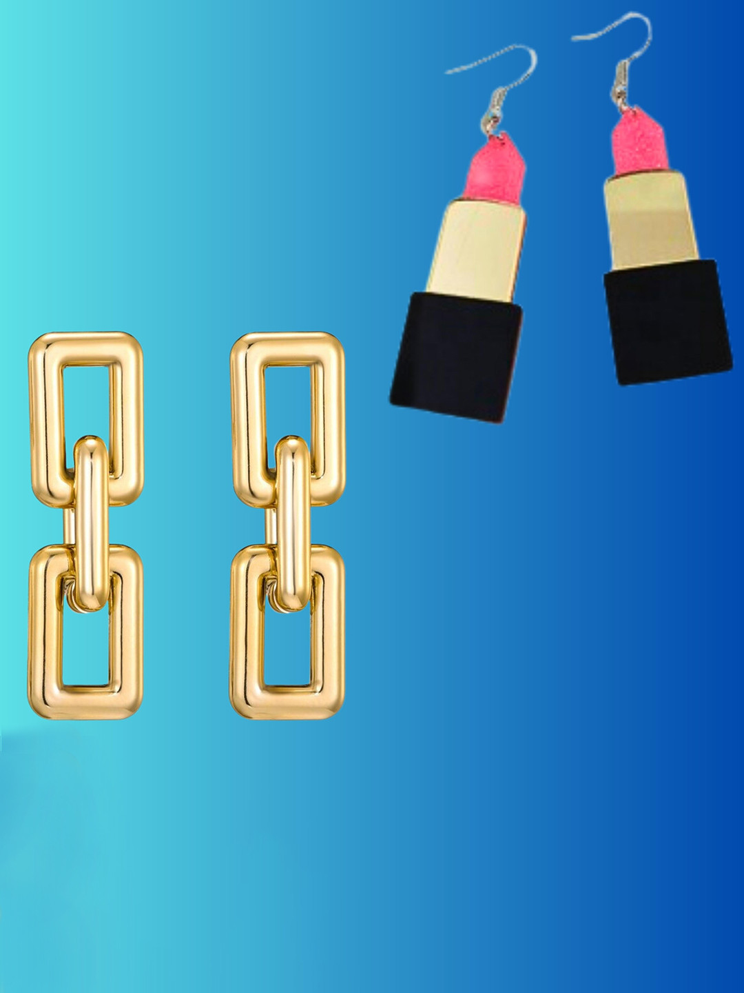 

Pinapes Set Of 2 Gold-Plated Contemporary Drop Earrings