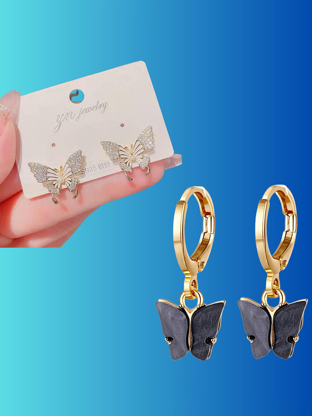 

Pinapes Set Of 2 Gold-Plated Contemporary Studs Earrings