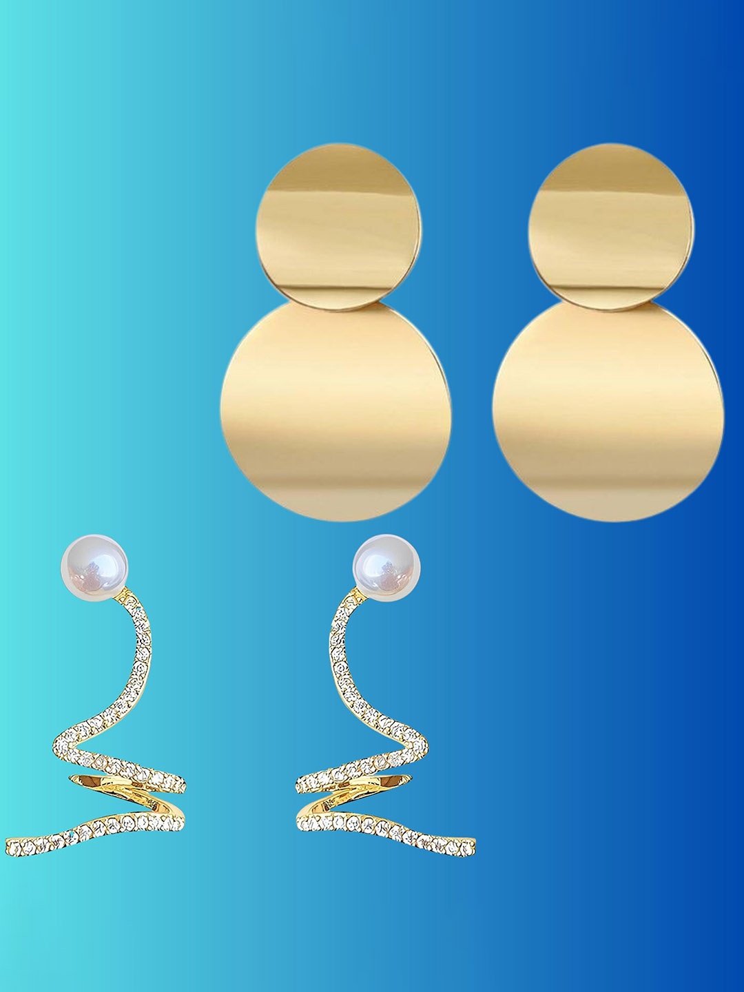 

Pinapes Set Of 2 Gold-Plated Contemporary Drop Earrings